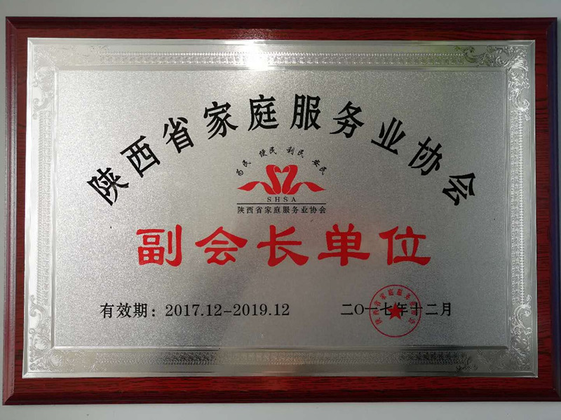 西安月嫂公司授予陕西省家庭服务业协会副会长单位